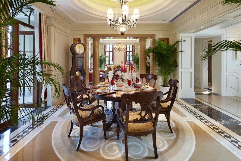 豪华欧式风格别墅室内餐厅设计装饰效果图