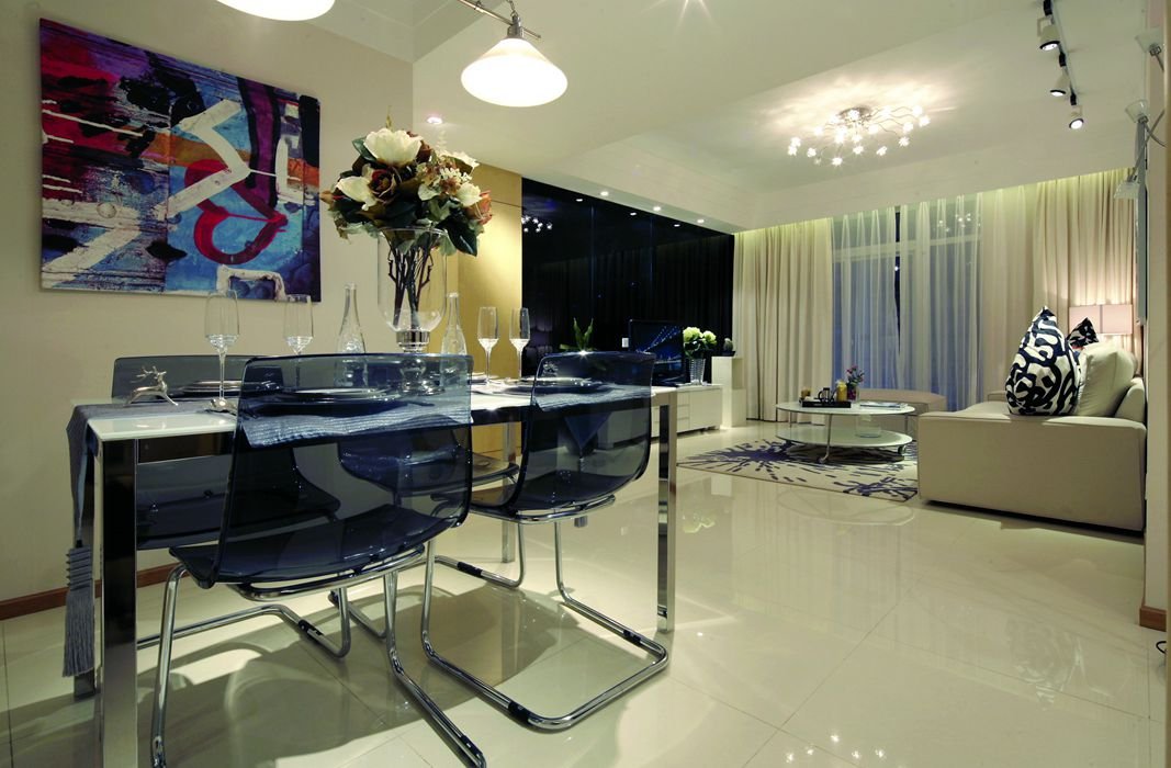 现代简约风格餐客厅一体效果图