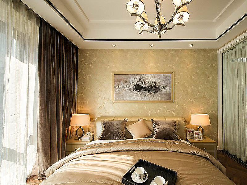 欧式风格主卧金色背景墙效果图