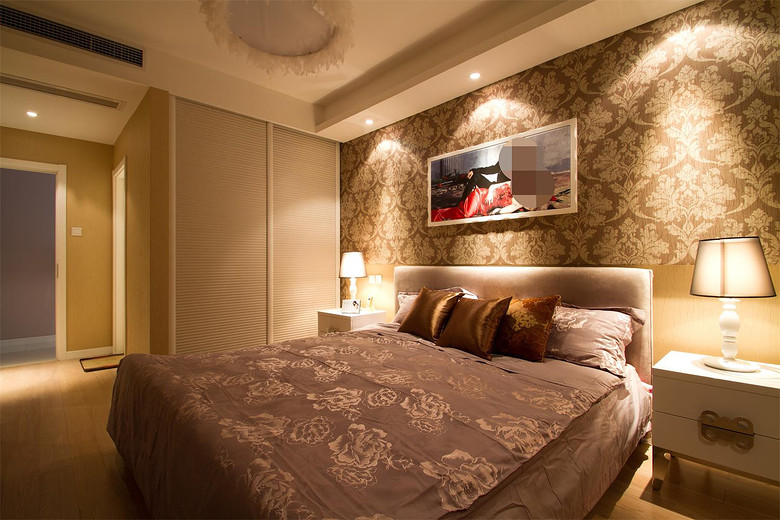 奢华欧式卧室背景墙墙纸效果图