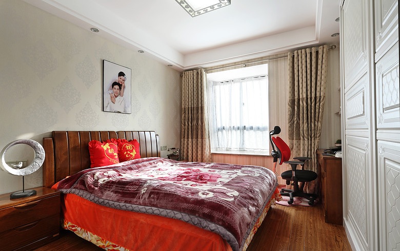 古朴中式卧室婚房布置装潢图 - 效果图