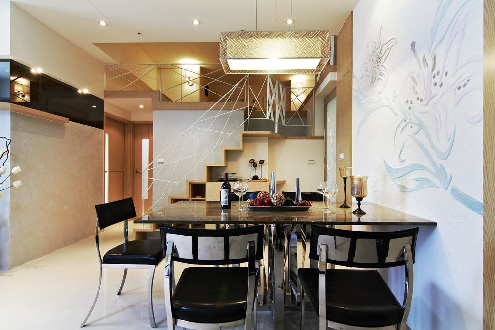 现代美式风格复式餐厅布置 - 效果图