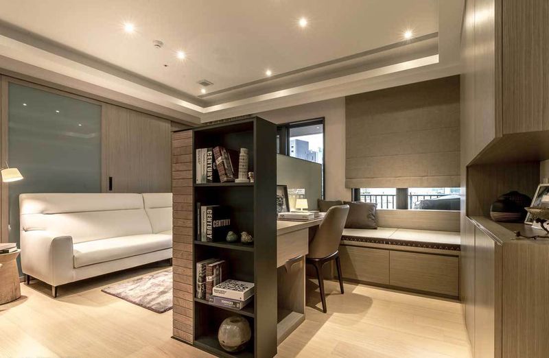 55平现代简约小户型客厅与书房隔断设计效果图