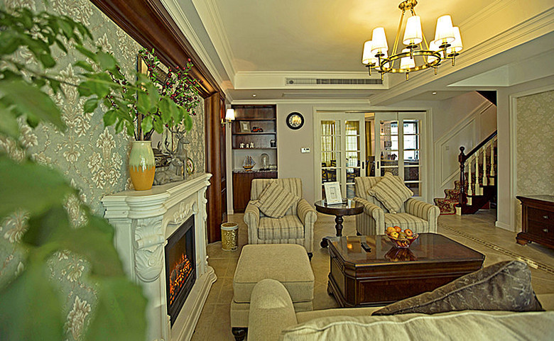 唯美复古美式风格客厅效果图