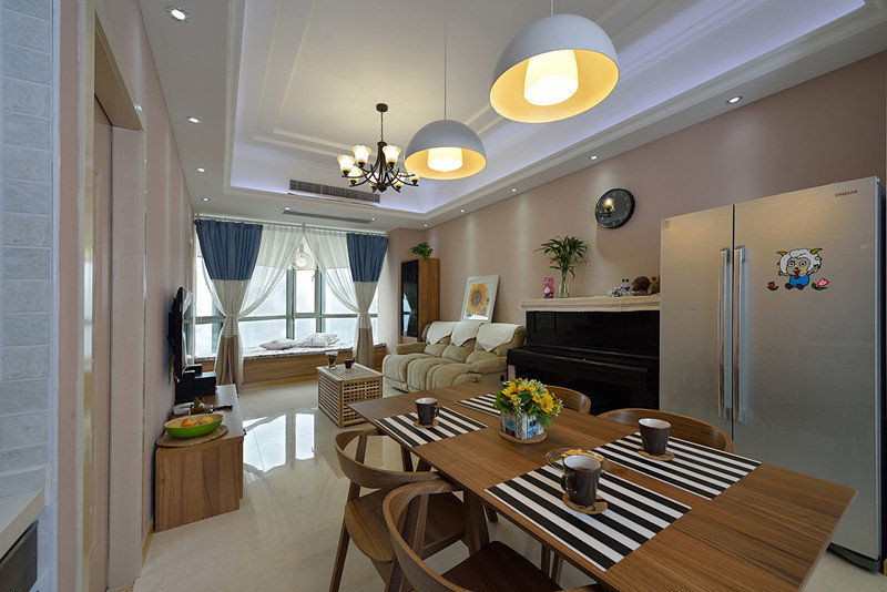 简约温馨客餐厅一体设计装潢欣赏图 - 效果图