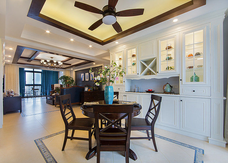 清新田园美式装修风格餐厅餐边柜设计图 - 效果图