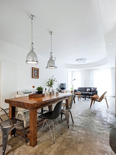 复古混搭北欧风餐客厅一体效果图