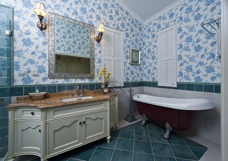 美式田园风不规则浴室背景墙效果图