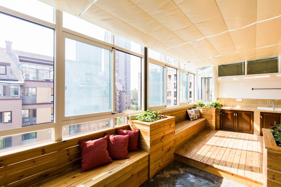 简约田园风格生态木阳台装修效果图