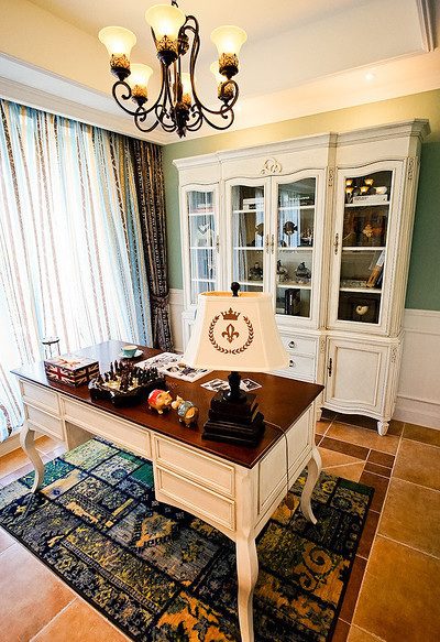 时尚混搭书房豹纹窗帘装饰图 - 效果图