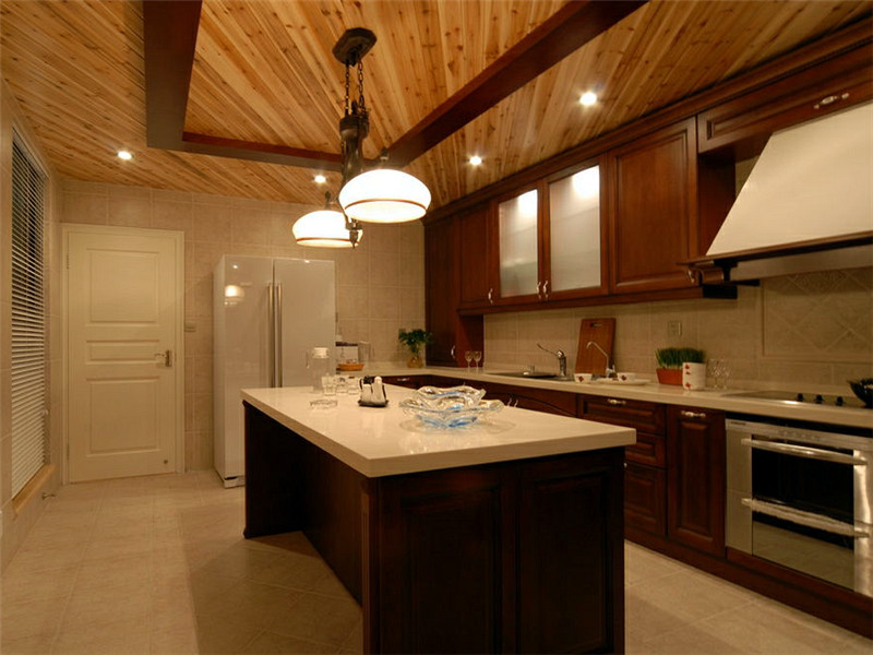 复古美式原木厨房效果图