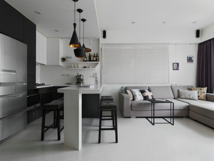 黑白灰现代简约二居家装图 - 效果图