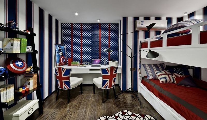 蓝调波普风儿童房双人床设计 - 效果图