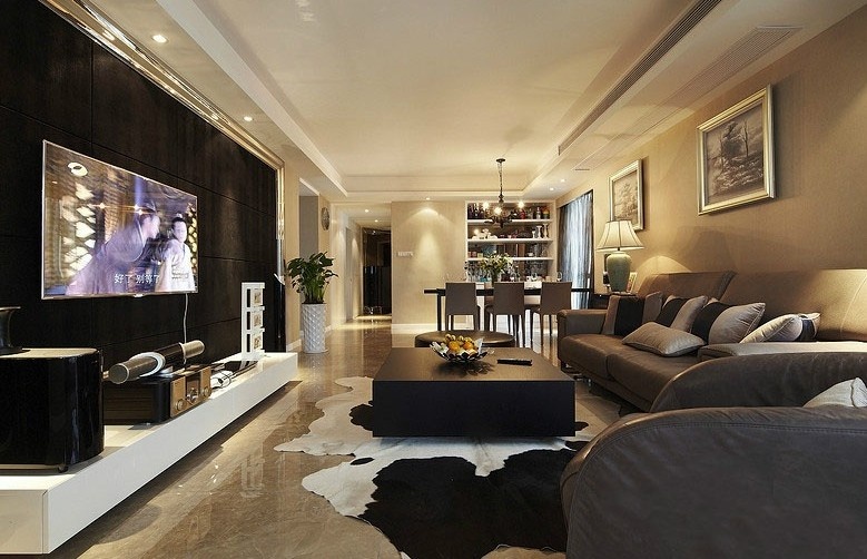 客厅黑色电视背景墙设计效果图片