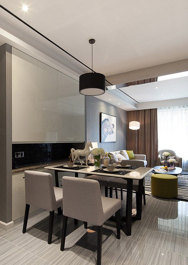 精简时尚现代风格餐厅大理石背景墙设计 - 效果图