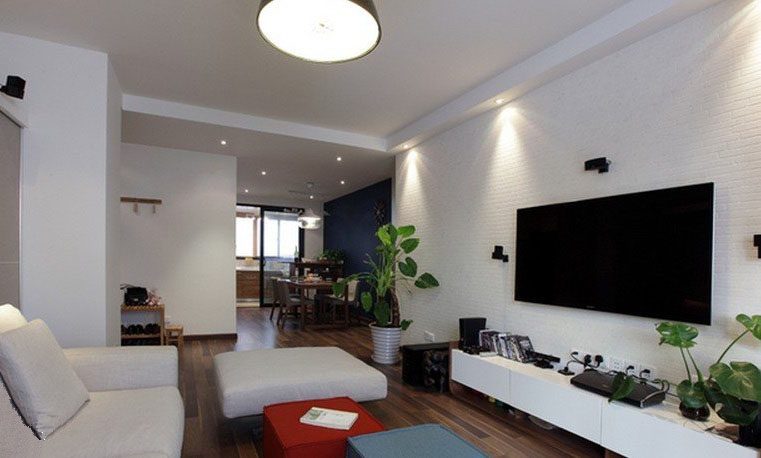 简约现代小户型客厅石膏电视背景墙设计 - 效果图