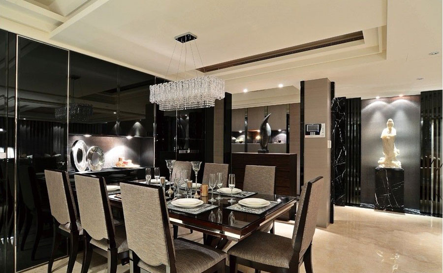 深色系高档中西混搭餐厅隔断装修效果图