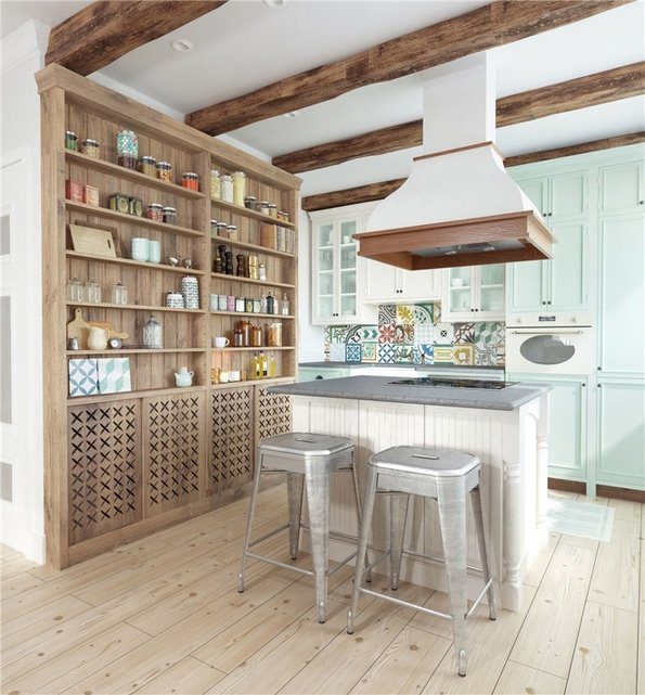 原木韵味北欧厨房吊顶效果图