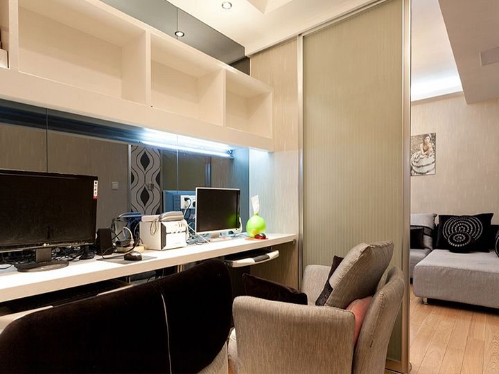 最新风雅黑白现代书房玻璃背景墙装饰图 - 效果图