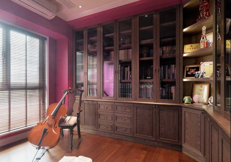 深沉复古现代书房书架陈列图 - 效果图