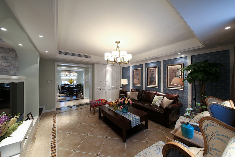 时尚潮流混搭美式复式客厅设计 - 效果图