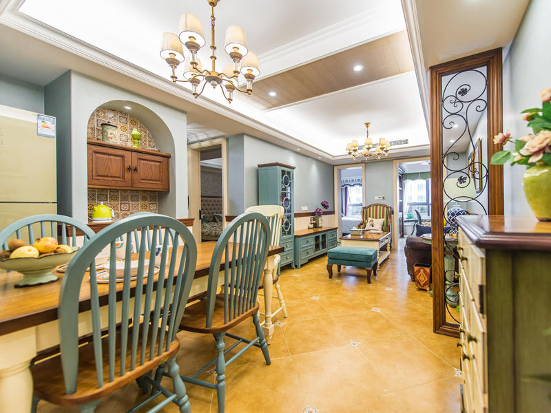 浪漫美式乡村客厅餐厅装饰设计效果图