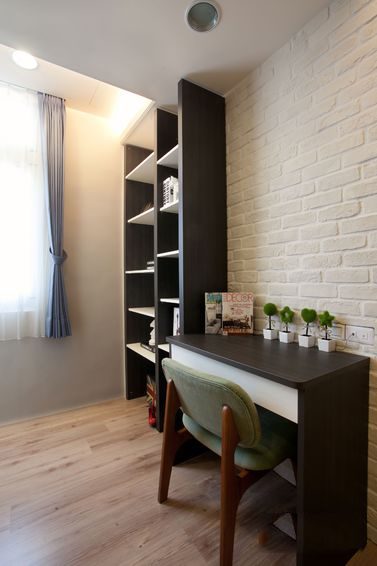 简约风格 书房石灰背景墙装饰图 - 效果图