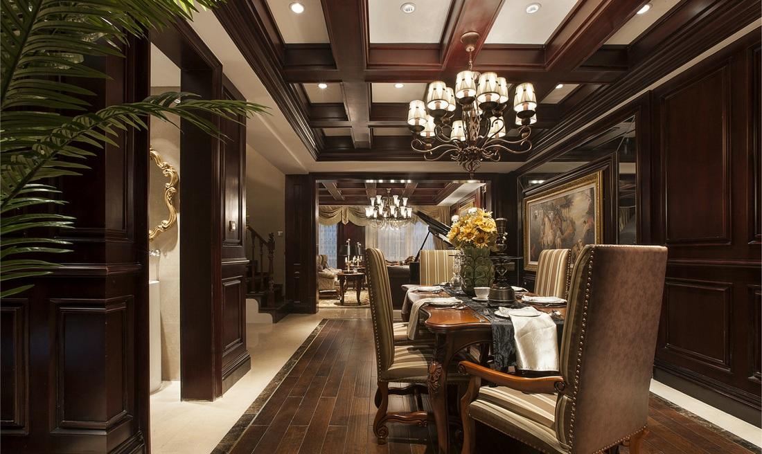 古典豪华欧式餐厅实木吊顶效果图