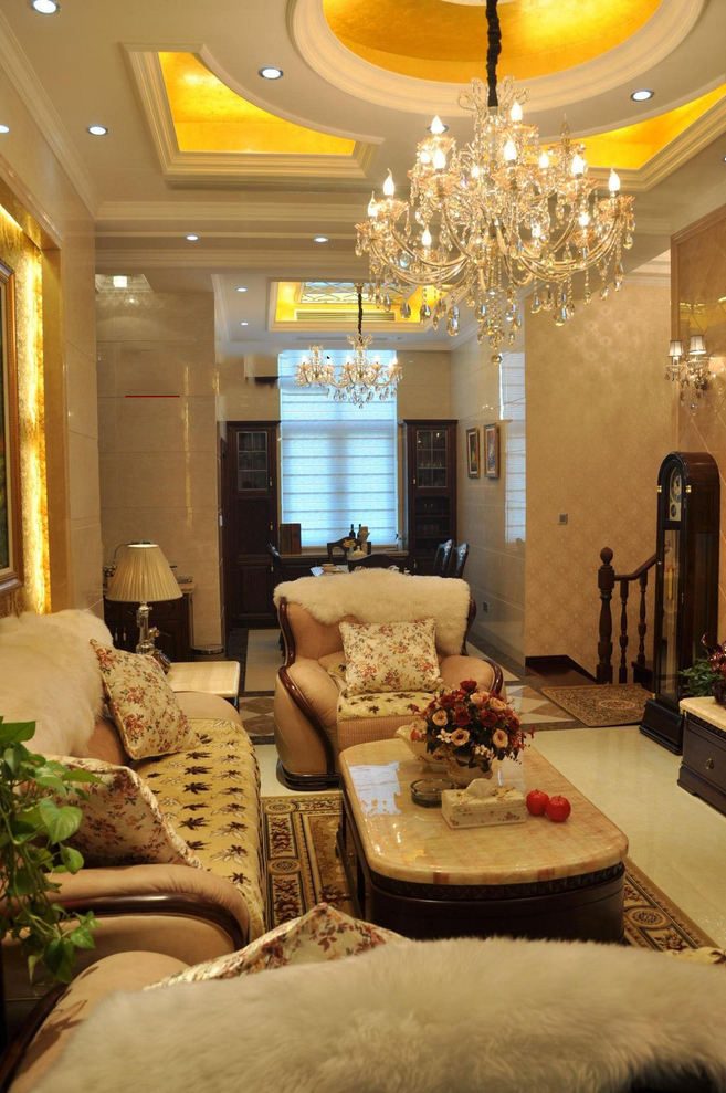 低奢古典欧式混搭客厅吊灯装饰图 - 效果图