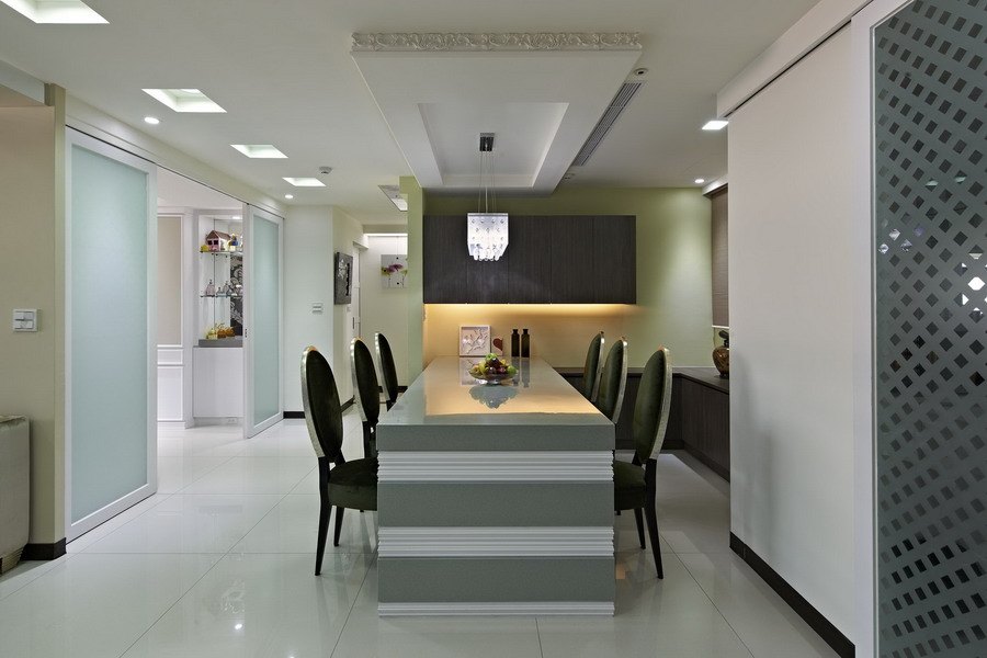 清新现代家居餐厅吊顶设计 - 效果图