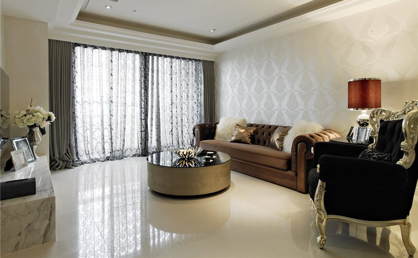 高贵典雅欧式风格客厅窗帘装饰效果图