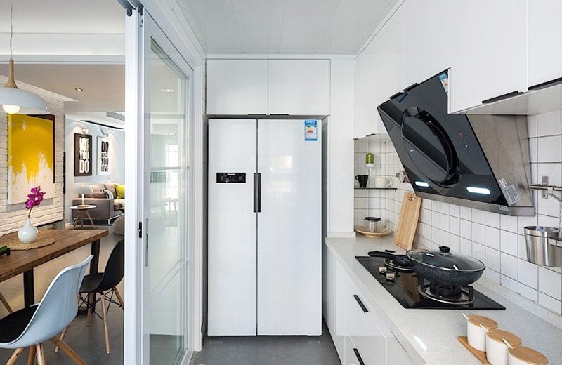 白色简约家居厨房推拉门设计 - 效果图