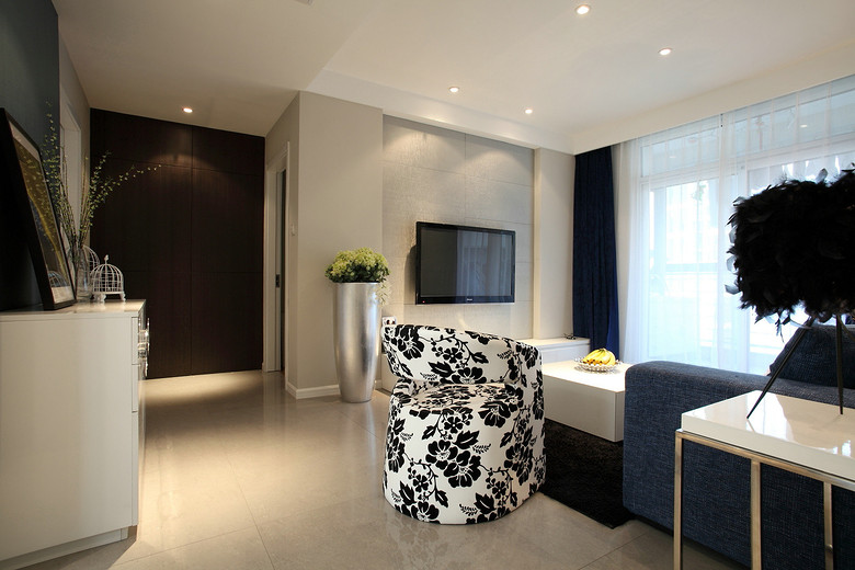 清新现代黑印花二居客厅设计效果图