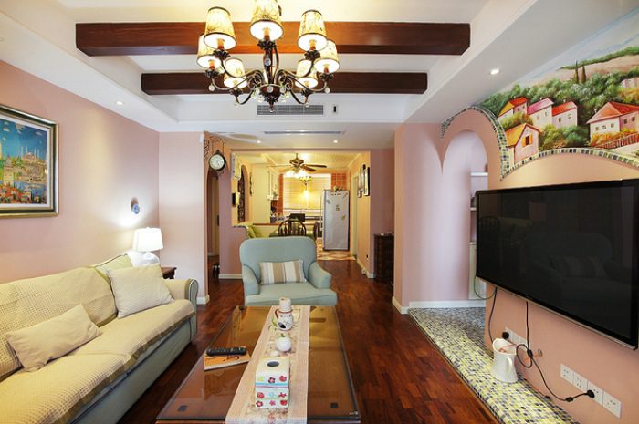 美式乡村风格客厅吊顶设计 - 效果图