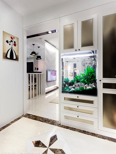 清新现代简约玄关收纳柜带鱼缸设计装修图 - 效果图
