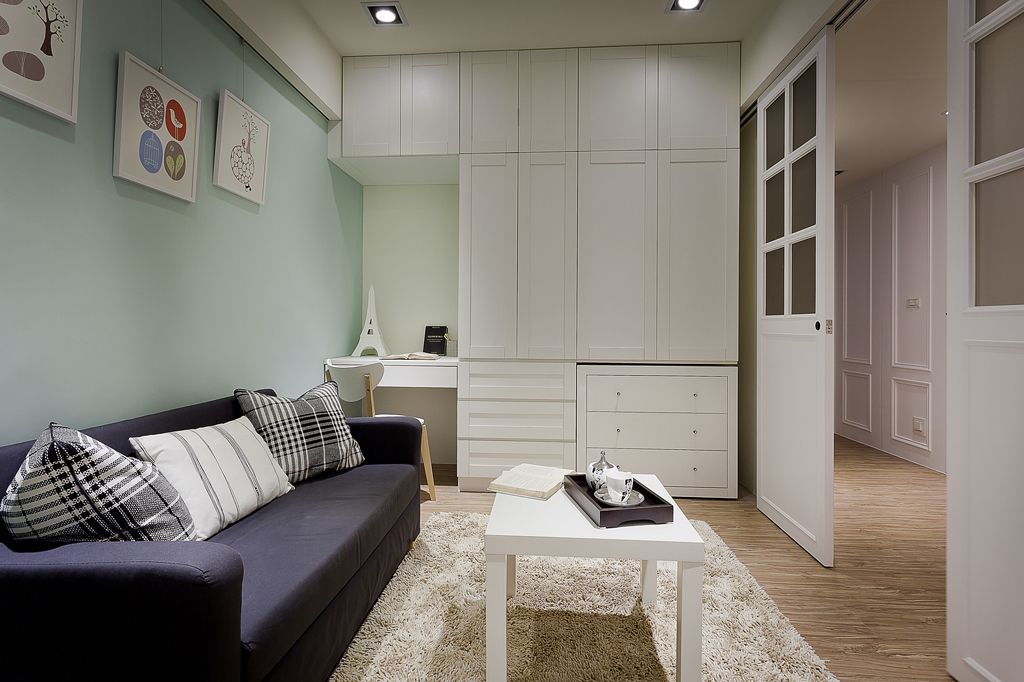 清新简约小客厅收纳柜设计 - 效果图