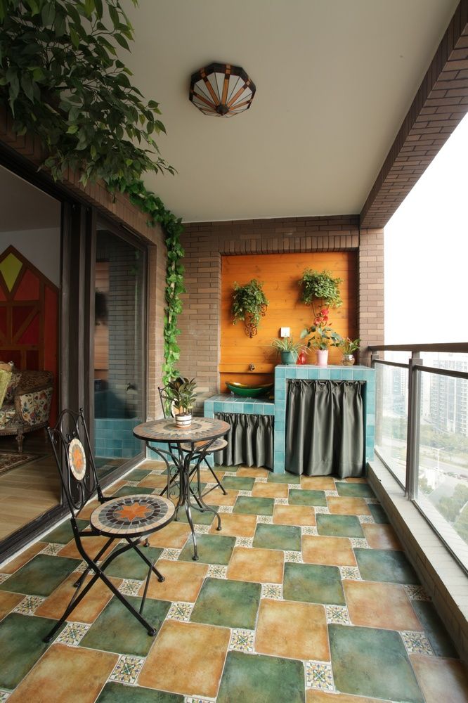 自然悠闲田园风格公寓阳台背景墙效果图片