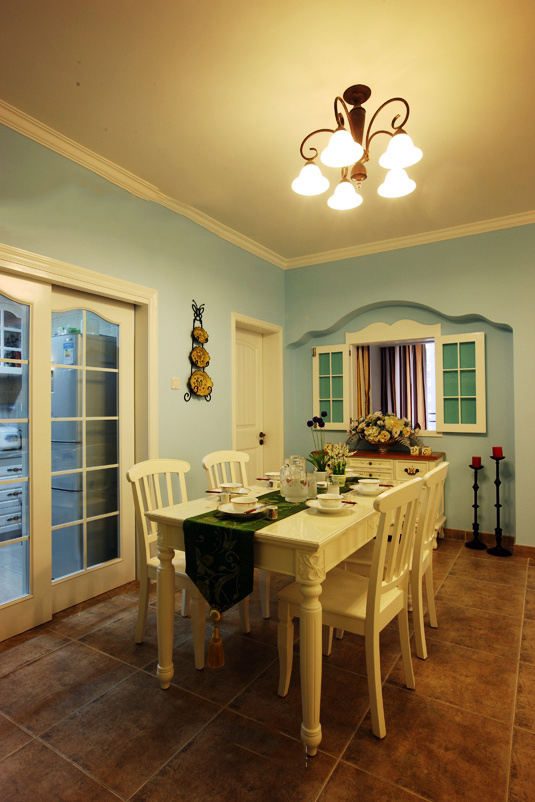 蓝色清新田园地中海餐厅设计装修效果图