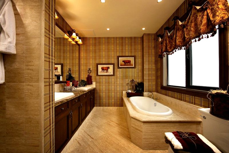 复古格子欧式风浴室背景墙效果图