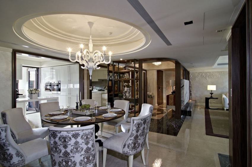 新古典餐厅圆形吊顶设计 - 效果图