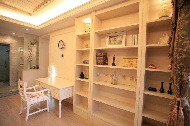 简欧风格设计书房书柜收纳装修效果图