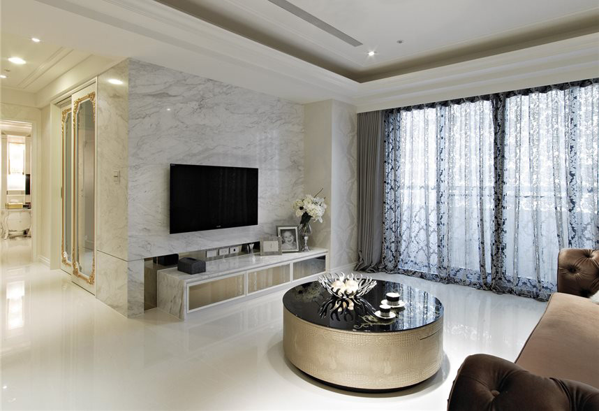 大气欧式风格客厅大理石电视背景墙装饰图 - 效果图