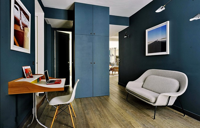 蓝色混搭装饰书房案例图 - 效果图