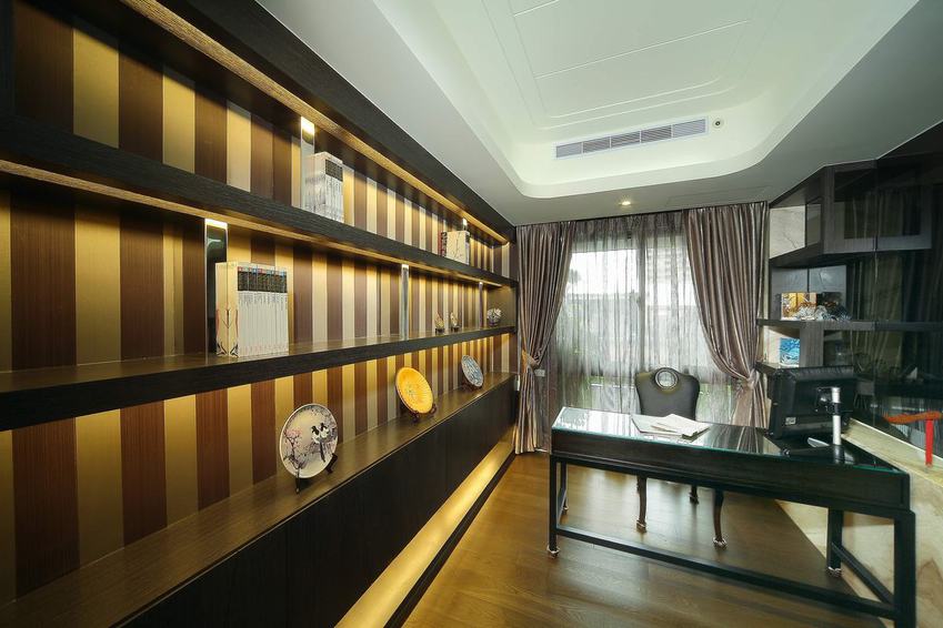 雅致现代书房 墙面分层置物架设计 - 效果图