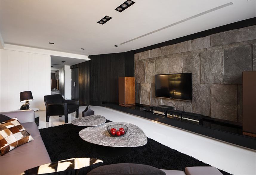 后现代客厅 石材电视背景墙设计 - 效果图