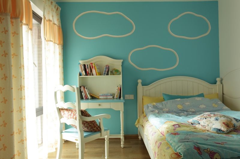 蔚蓝田园风格儿童房背景墙装潢效果图片