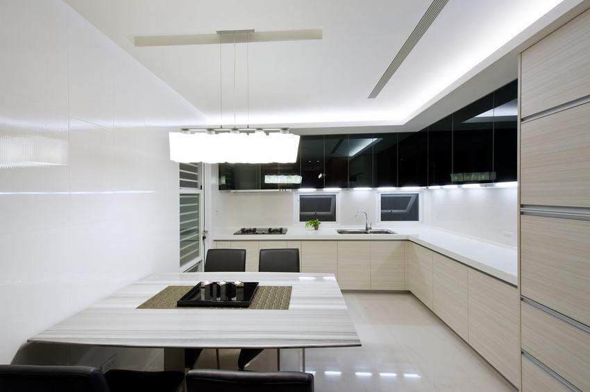 时尚现代公寓餐厨房一体装饰图 - 效果图