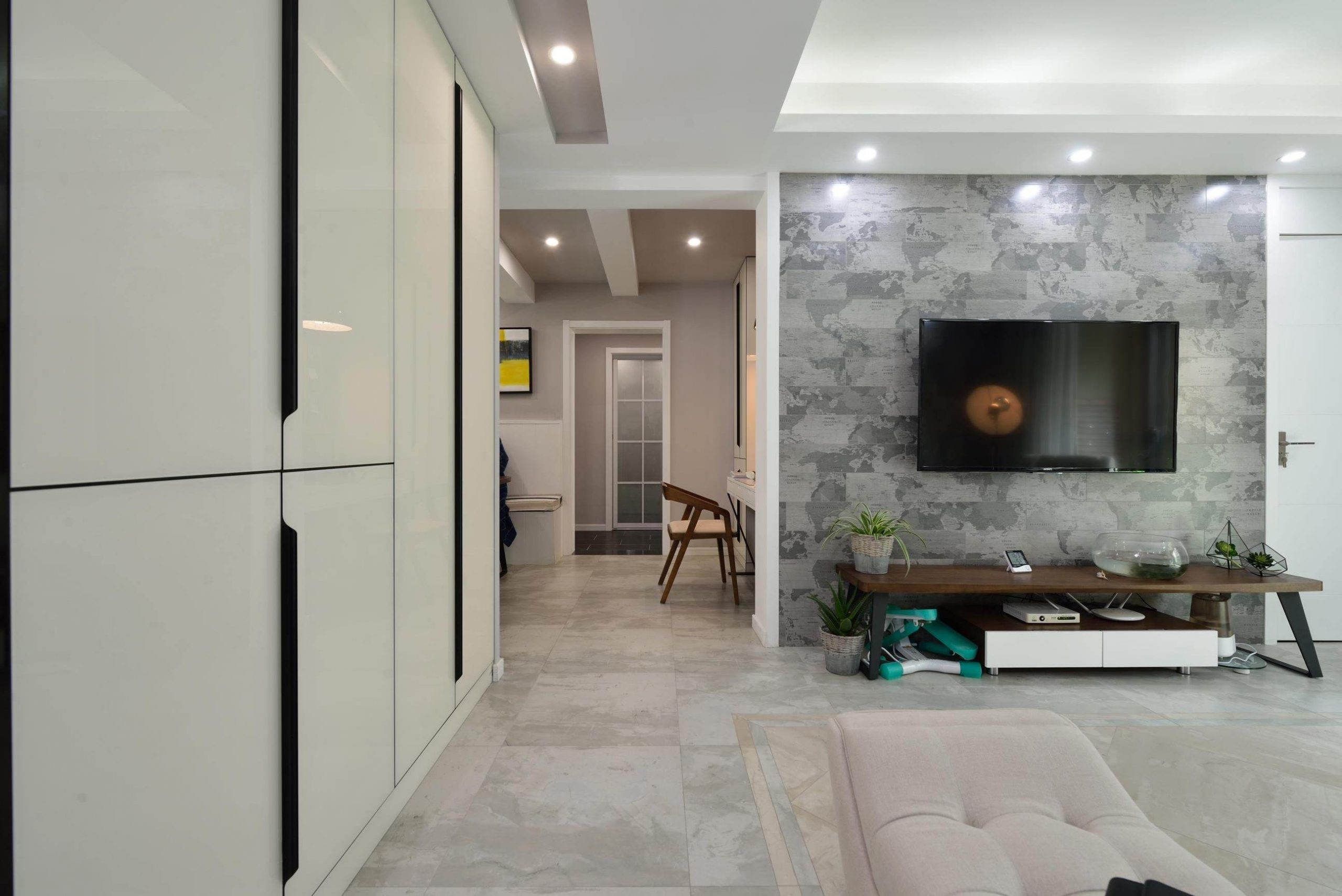 文艺现代混搭电视背景墙效果图