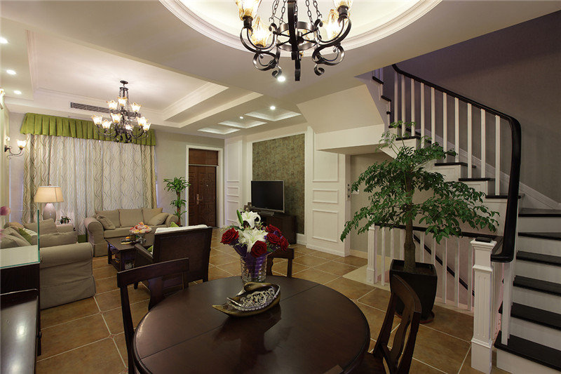 朴实田园风格别墅室内吊顶设计装修图 - 效果图