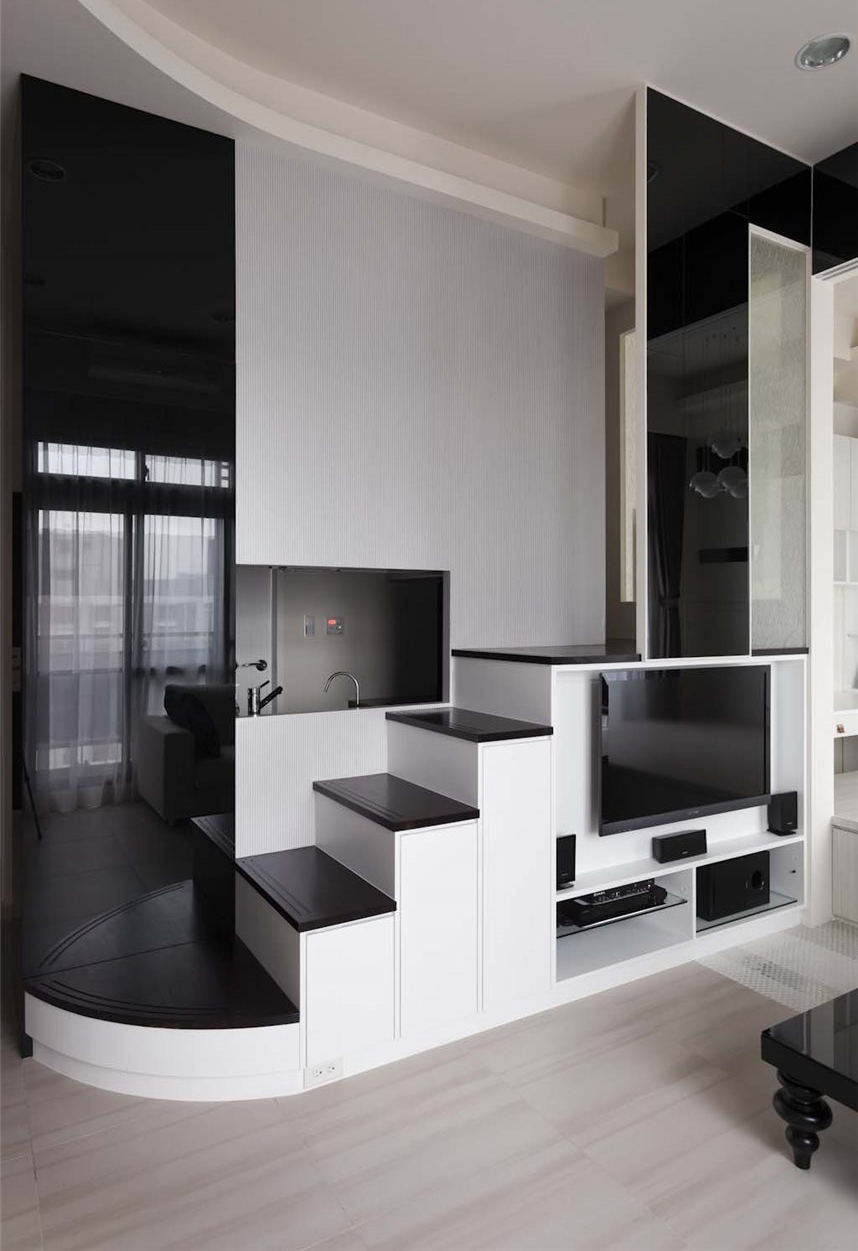 黑白简约家居电视墙设计 - 效果图
